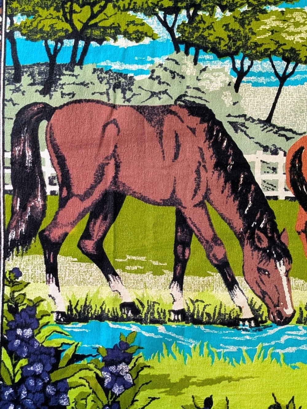EUC Large 70s 54"x35" Vintage Turkish Herd of Horses Tapestry with Fringed Ends - Picture 2 of 7
